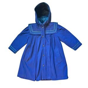 London Fog Girls Small Blue Hooded Winter Coat Faux Fur Lined